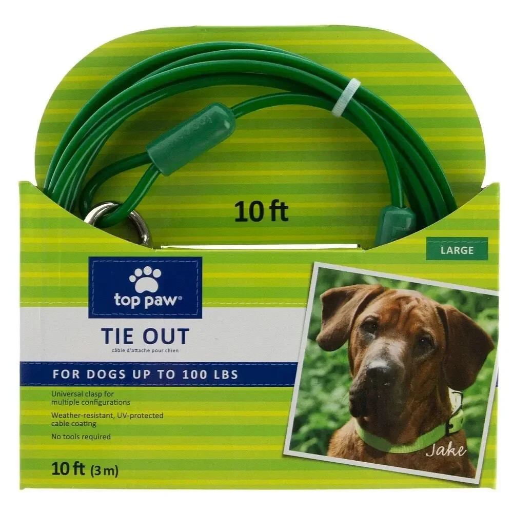 Top Paw 10' Dog Tie Out Green Large Adjustable For Dogs Up to 100lbs Outdoor NWT